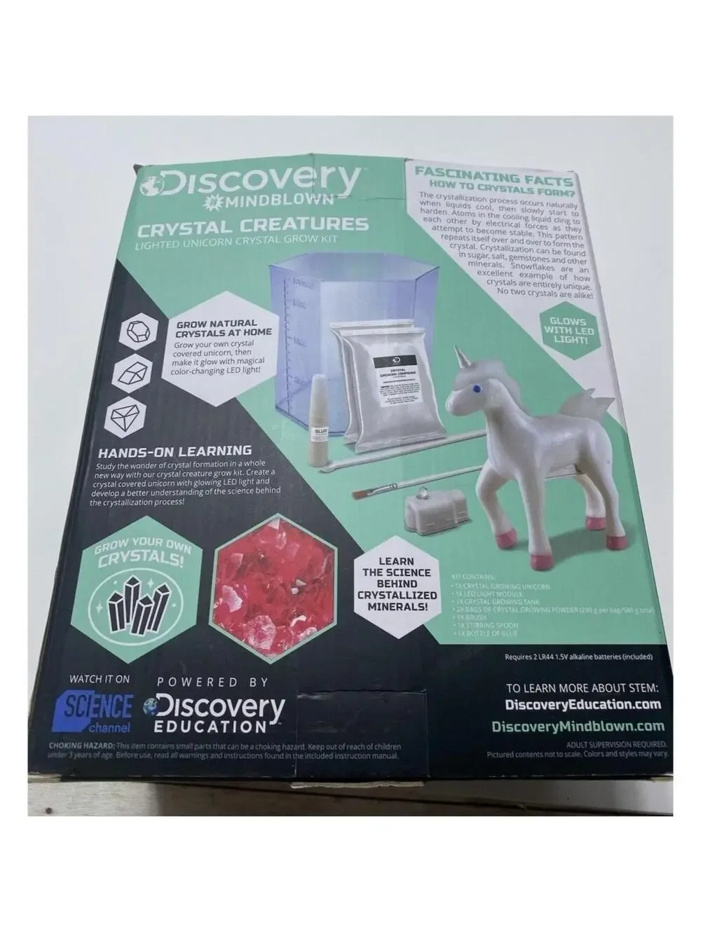 Discovery Crystal Creatures Light-Up Unicorn STEM Crystal Growing Kit, New